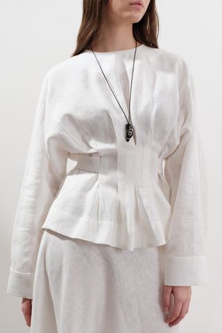 Crossover Tie Linen Blouse Ecru