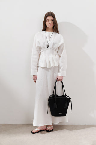 Crossover Tie Linen Blouse Ecru