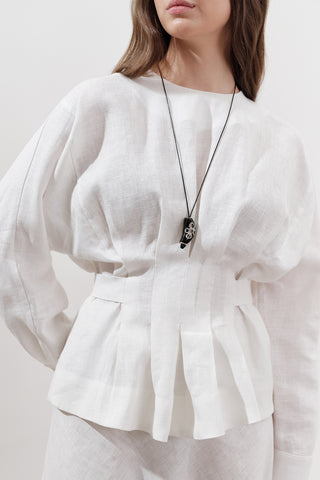 Crossover Tie Linen Blouse Ecru