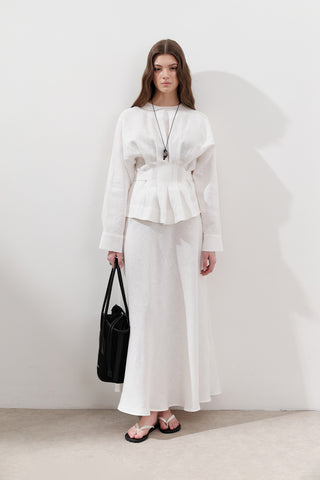 Crossover Tie Linen Blouse Ecru