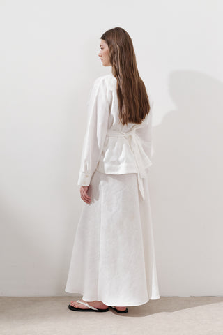 Crossover Tie Linen Blouse Ecru