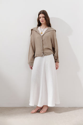 Linen Blend Wide-Collar Shirt Khaki