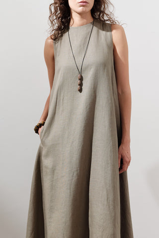 Linen Gathered Dress Khaki