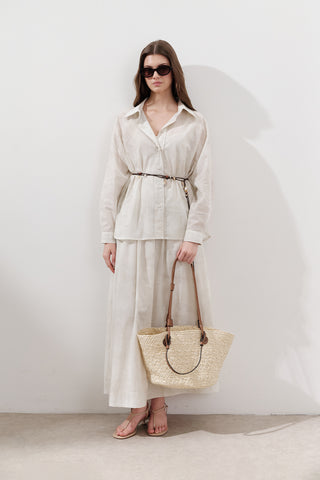 Lightweight Patterned Cotton Shirt Beige