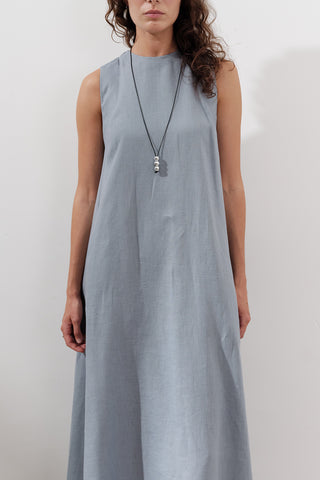 Linen Gathered Dress Blue