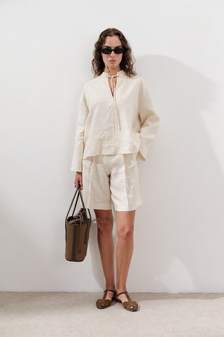 Linen Tie-Front Blouse Vanilla