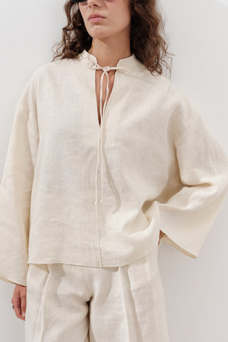 Linen Tie-Front Blouse Vanilla
