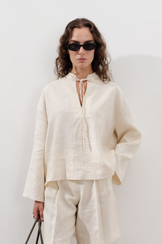Linen Tie-Front Blouse Vanilla
