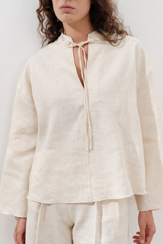 Linen Tie-Front Blouse Vanilla