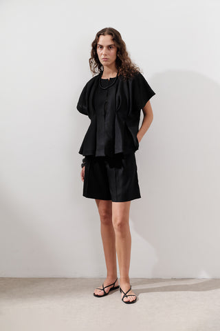 Pleated Linen Vest Black