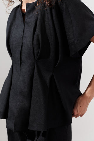 Pleated Linen Vest Black