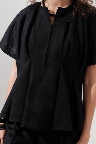 Pleated Linen Vest Black