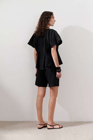 Pleated Linen Vest Black