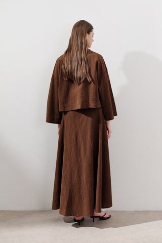 Cotton Wide-Sleeve Crop Blouse Brown