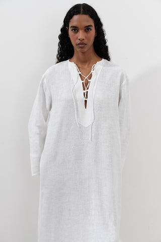 Linen Tie Detail Dress Ecru
