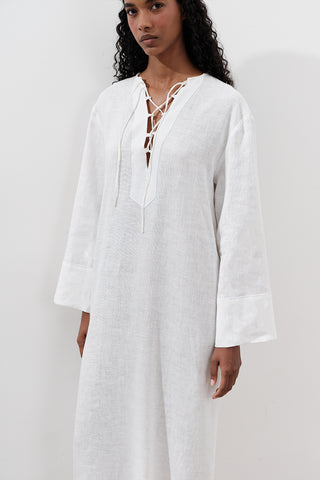 Linen Tie Detail Dress Ecru