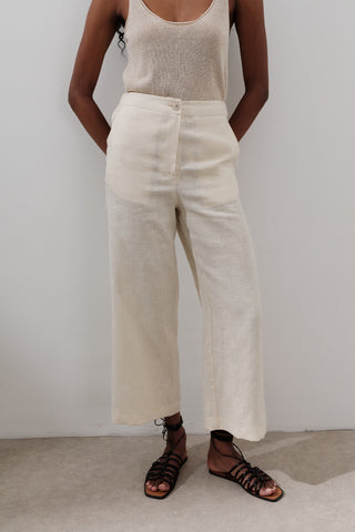 Geniş Paça Keten Pantolon Vanilya