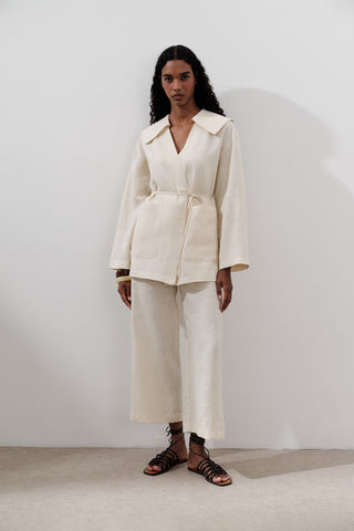Wide-Collar Linen Jacket Vanilla