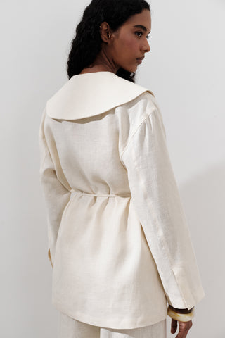 Wide-Collar Linen Jacket Vanilla