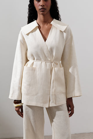 Wide-Collar Linen Jacket Vanilla
