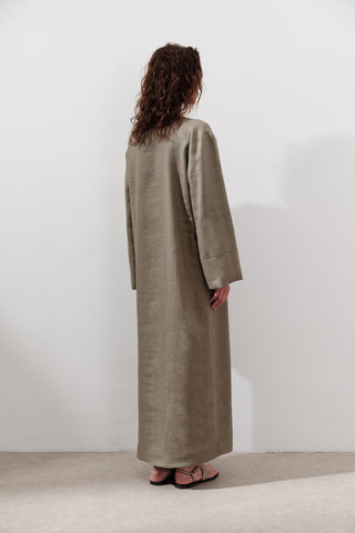 Linen Tie Detail Dress Khaki