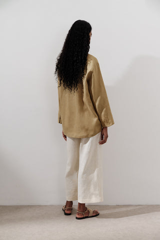 Linen Wide-Sleeve Shirt Curry
