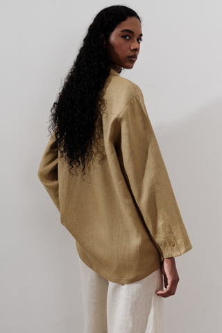 Linen Wide-Sleeve Shirt Curry