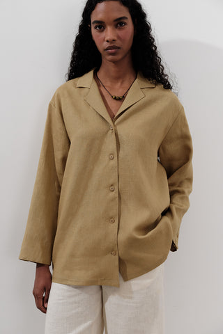 Linen Wide-Sleeve Shirt Curry