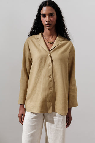 Linen Wide-Sleeve Shirt Curry