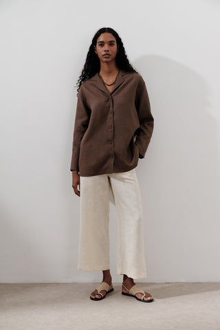 Linen Wide-Sleeve Shirt Dusty Brown
