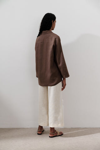 Linen Wide-Sleeve Shirt Dusty Brown