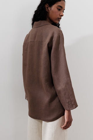 Linen Wide-Sleeve Shirt Dusty Brown