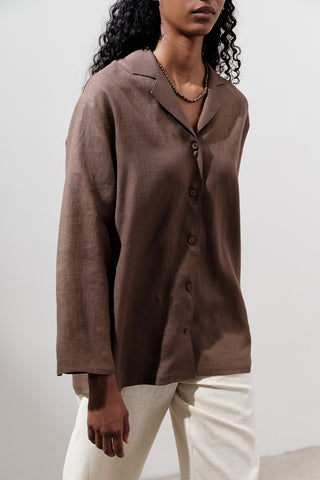 Linen Wide-Sleeve Shirt Dusty Brown
