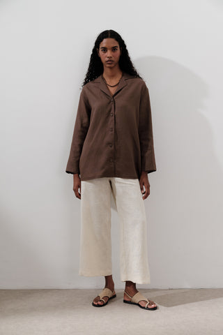 Linen Wide-Sleeve Shirt Dusty Brown