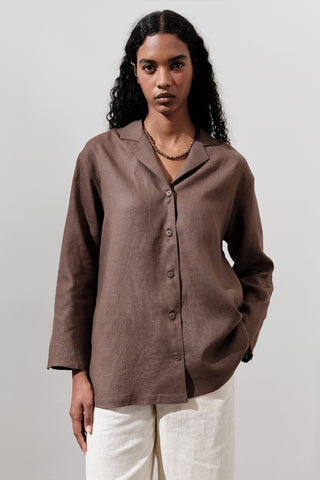 Linen Wide-Sleeve Shirt Dusty Brown