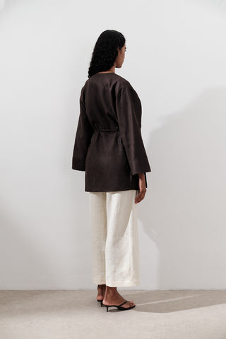Linen Wrap Kimono Dark Brown
