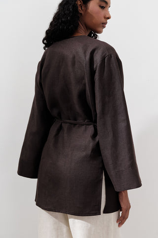 Linen Wrap Kimono Dark Brown