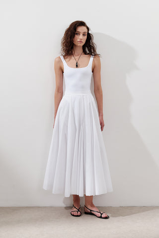 Panelli Pamuklu Uzun Etek Ekru