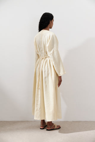 Linen Pleat Detail Dress Yellow