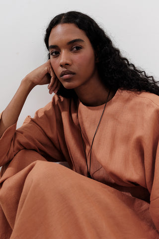 Linen Pleat Detail Dress Orange