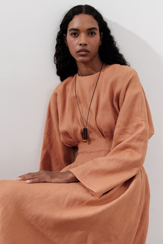 Linen Pleat Detail Dress Orange