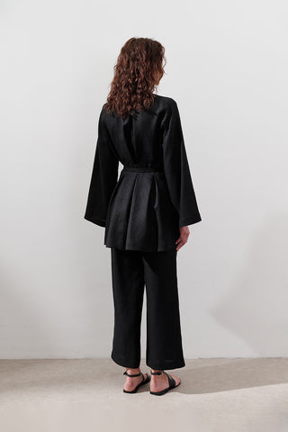 Linen Darted Tunic Black