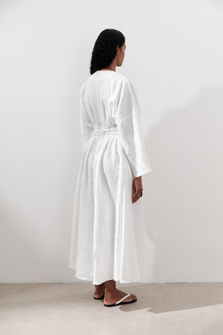 Linen Pleat Detail Dress Ecru