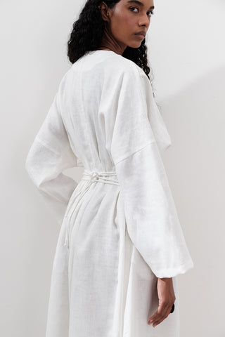 Linen Pleat Detail Dress Ecru