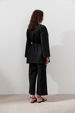 Linen Wrap Kimono Black
