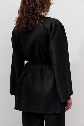 Linen Wrap Kimono Black