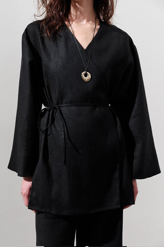 Linen Wrap Kimono Black