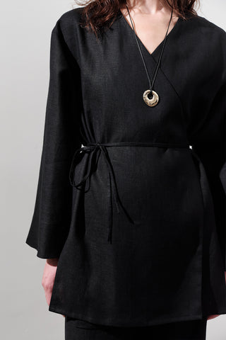 Keten Sarma Kimono Siyah