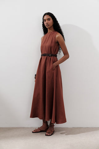 Linen Gathered Dress Copper