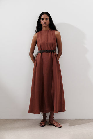 Linen Gathered Dress Copper